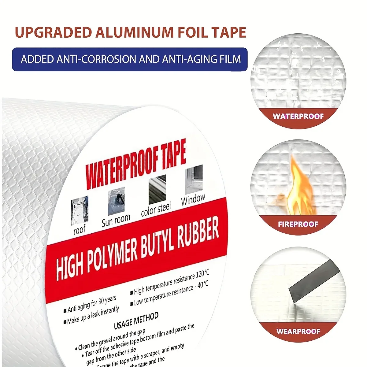 Thickened Waterproof Tape Self-adhesive Butyl Sealing Tape Roof Repair Sealed Sealant Duct tape Aluminium Foil Repair Tape