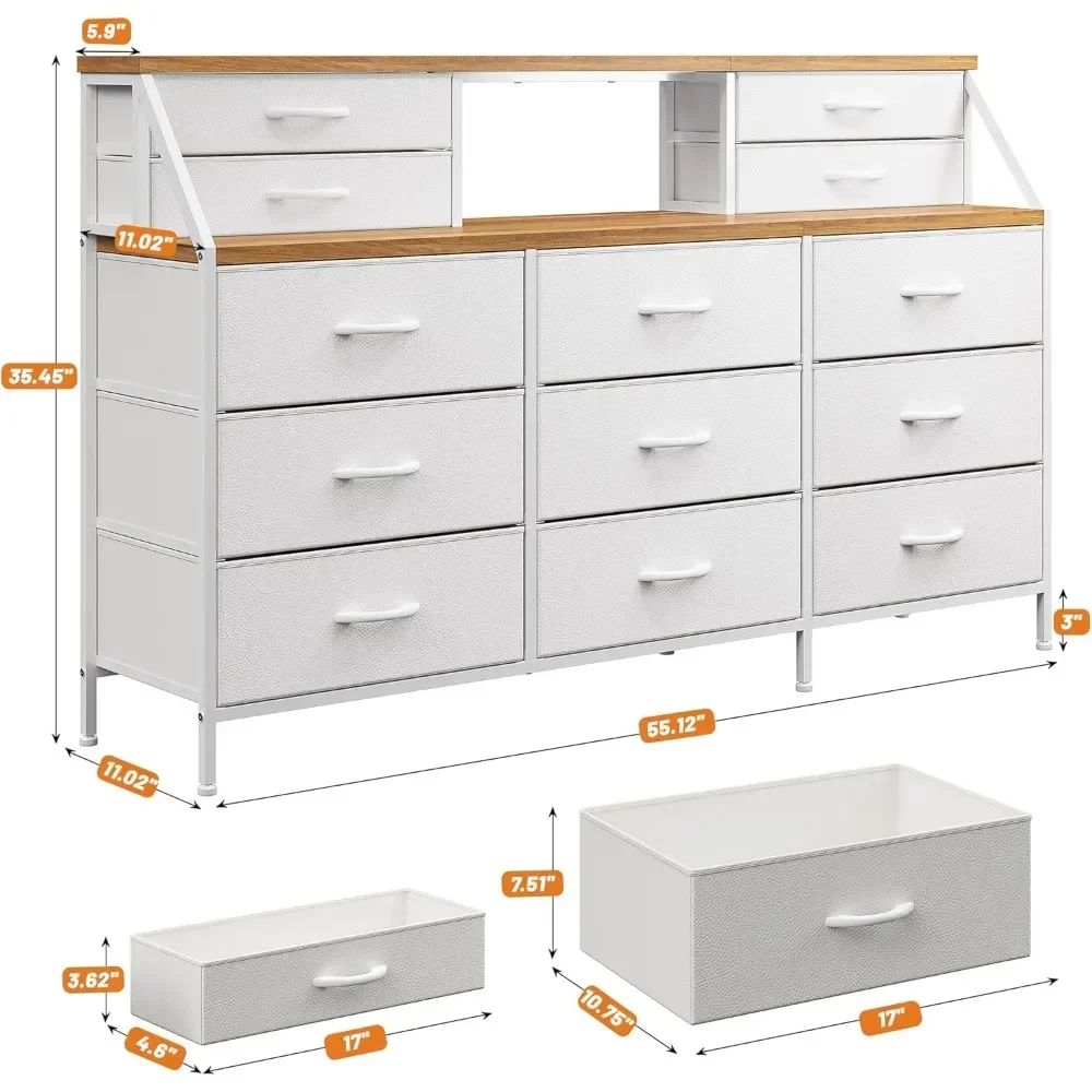 55”W White Dresser, Dresser for Bedroom, Dresser with 13 Large Drawer, Dressers & Chests of Drawers, White Dresser for Bedroom image 2