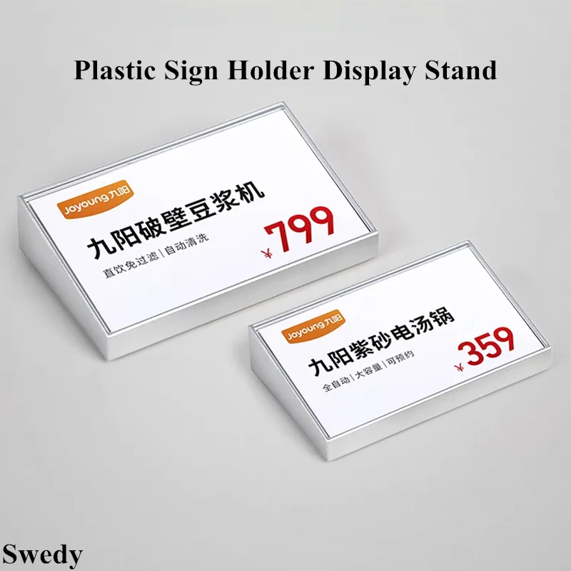 90x54mm Slant Back Plastic Sign Holder Display Stand Table Name Number Place Card Holder Small Pricing Label Paper Card Tags