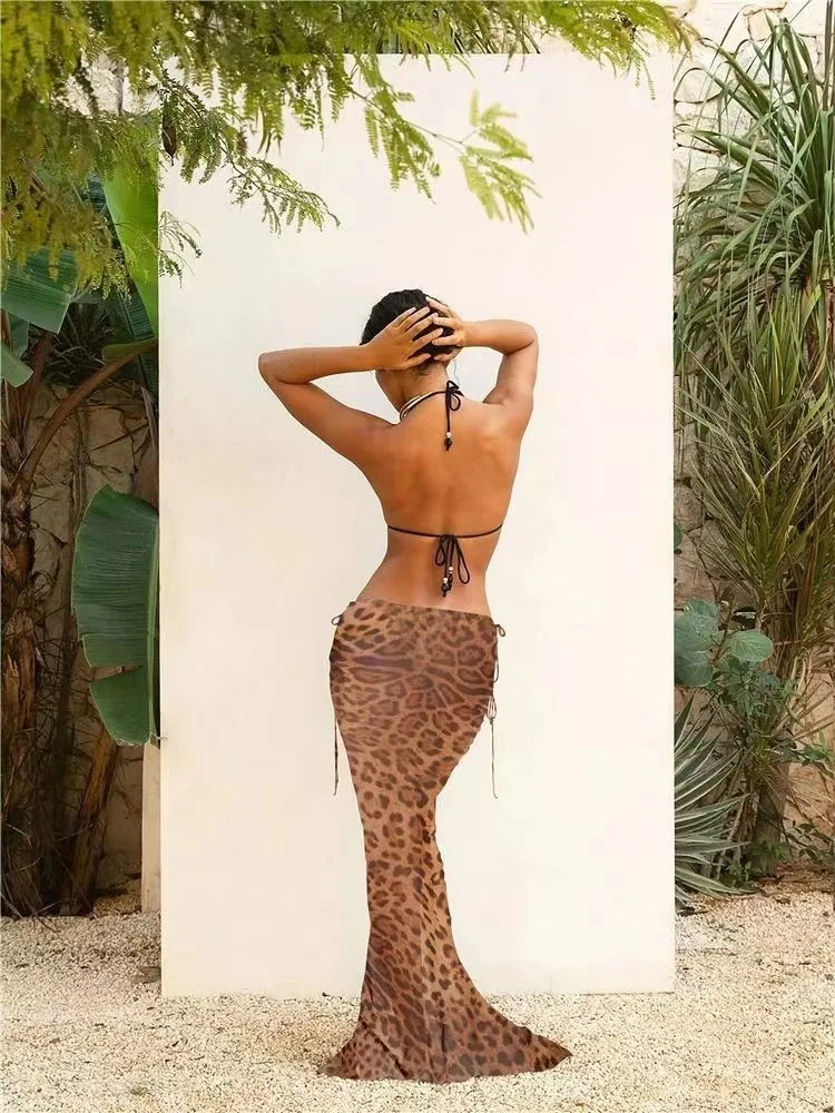 2023 Beach Zebra Pattern Dress Set Women Y2K Sexy Backless Super Crop Top And Long Skirt Two Piece Sets Summer Outfits