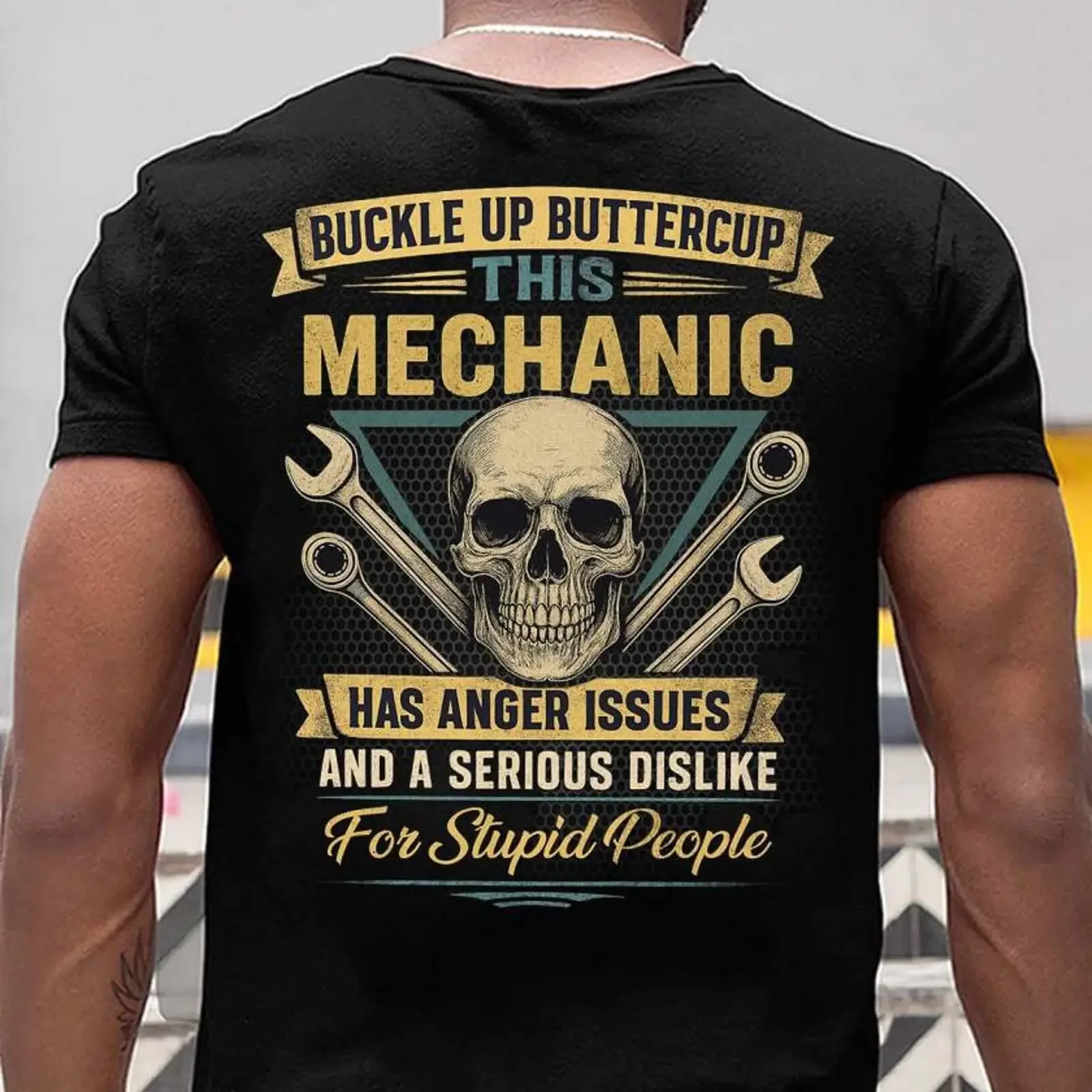 Buckle Up Buttercup This Mechanic Skull Quote T Shirt More M050226BUCUT16BMECHZ7 vintage Washed Breathable Versatile Slightly
