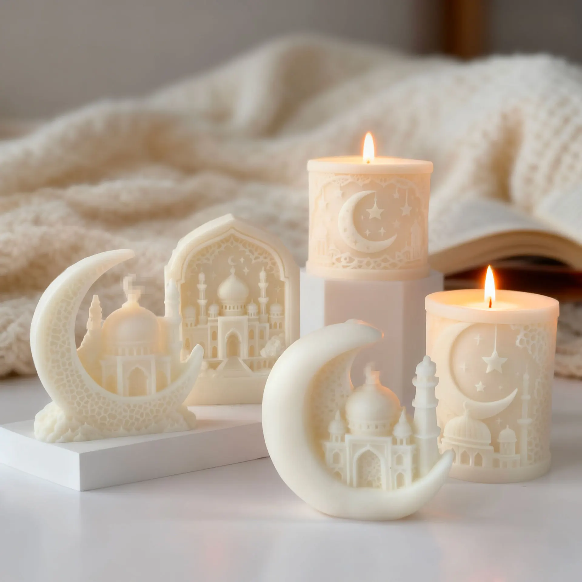 DIY Islam Muslimisches Gebäude 3D Mondschloss Ramadan Silikon-Kerzenformen Handgemachtes Geschenk Aroma-Kerzen Dekorationen Form