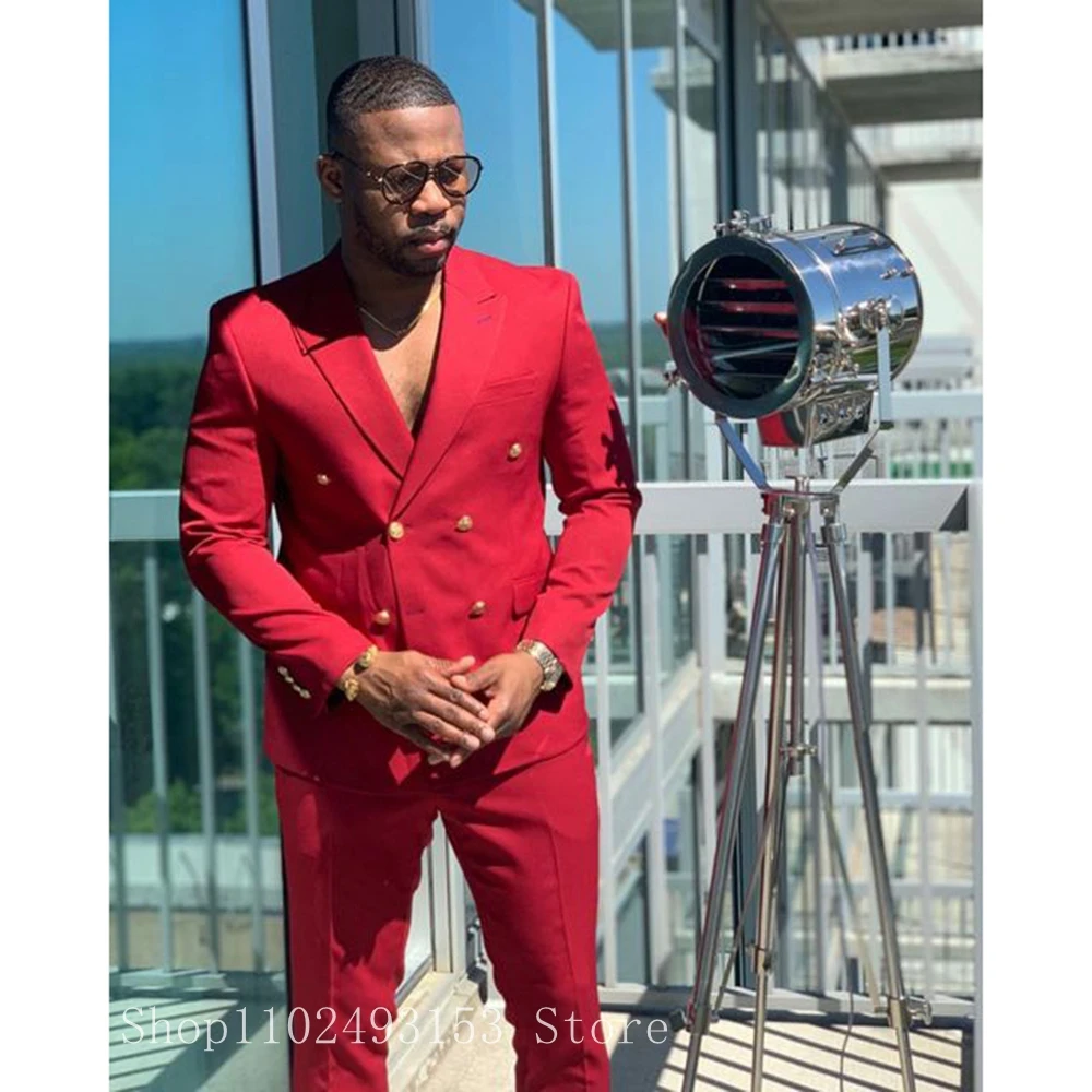 2023 New Fashion Male Suits Slim Fit Casual Peak Lapel Double Breasted 2 Pieces Best Men Groom Wedding Party Suits Costume Homme