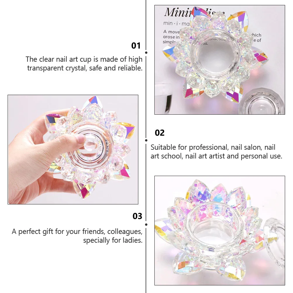 Tazza per nail art in cristallo a forma di loto Ciotola per miscelazione polvere liquida per manicure trasparente premium per mini contenitore riutilizzabile in acrilico