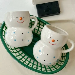 Kawaii Ins Snowman Ceramic Mug Christmas Gift Cute Milk Coffee Cup Afternoon Tea Tableware Breakfast Fashion Kitchen Decoration