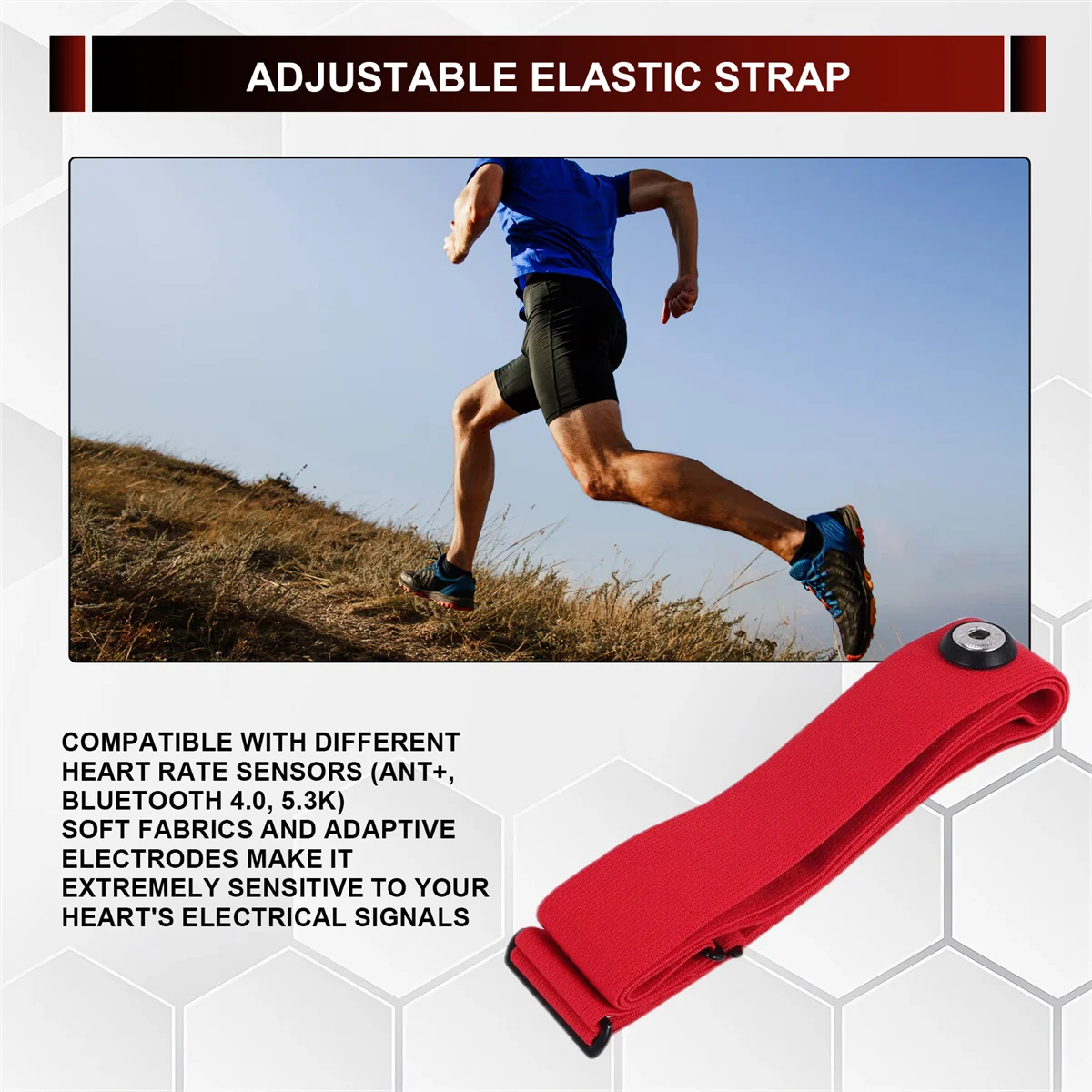 AT77 Ремень сердечного ритма Нагрудный ремень для Coospo Polar Wahoo Garmin Mount Датчик сердечного ритма Монитор Эластичный мягкий ремешок Красный