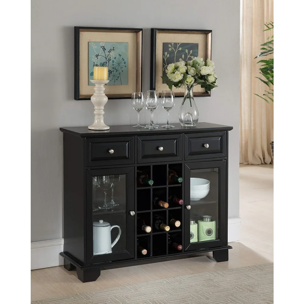 

Buffet Server Sideboard Cabinet with 12-Bottle Wine Rack, Metal Handles, 2 Cabinets, 3 Drawers, 4 Shelves, Customized