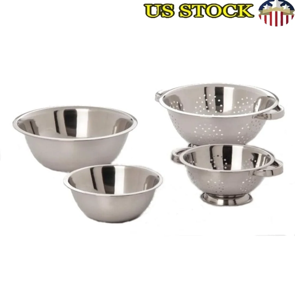 

Professional Stainless Steel Mixing Bowl and Colander Set 4 Piece Nested Kitchen Essential Baking Rinsing and Mixing Tasks