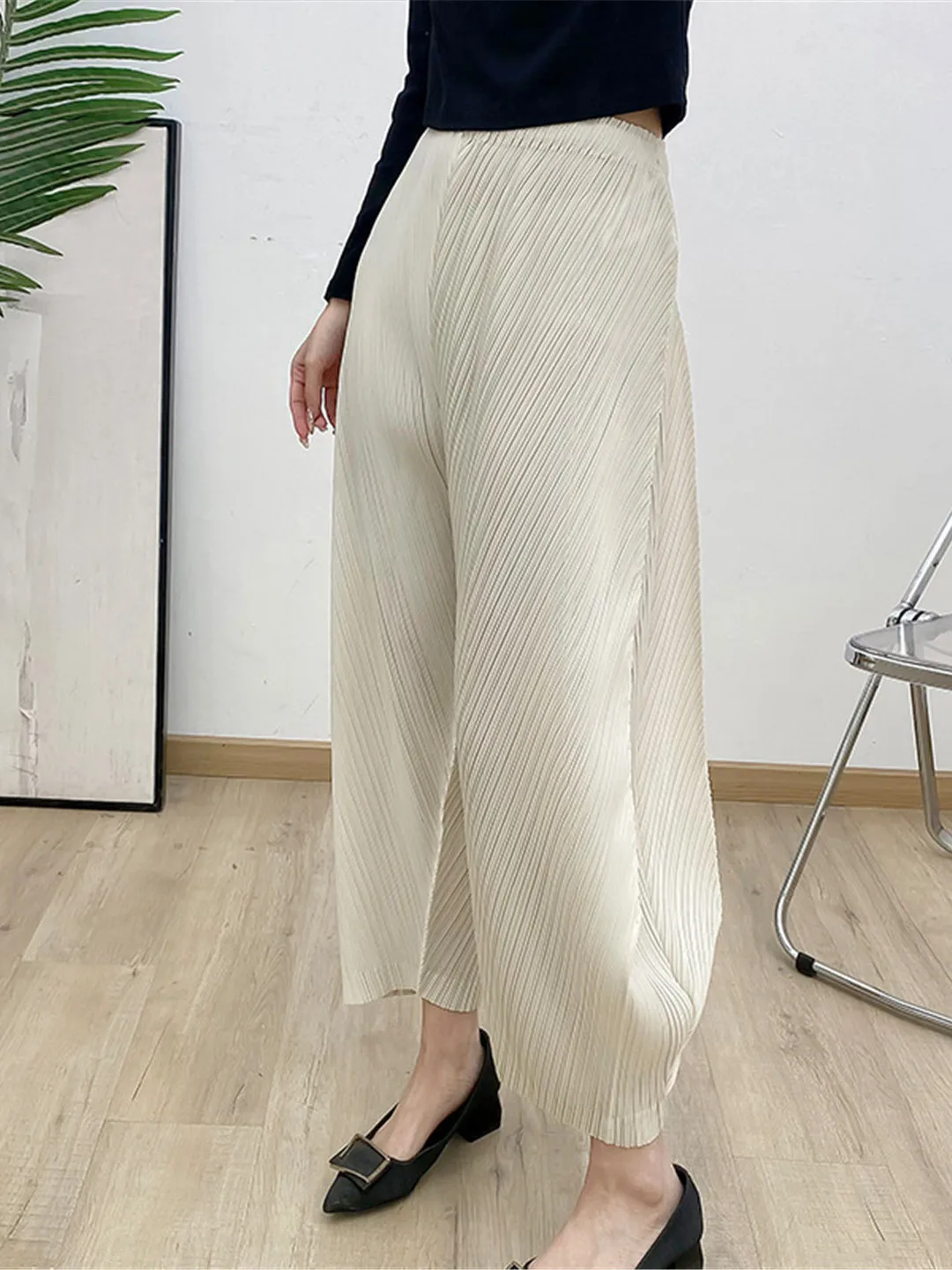 

Женские брюки-харланы с эластичным поясом, свободного кроя, для похудения, повседневные, весна-лето, для работы, простые, из полиэстера, с высокой талией