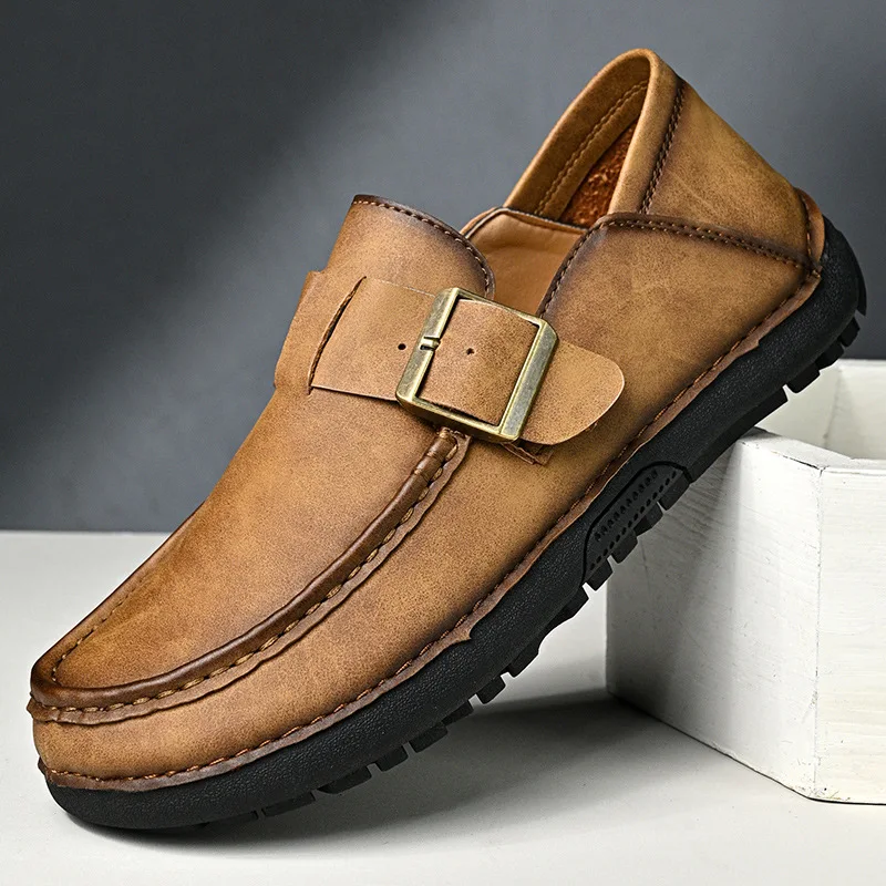 Spring New Plus Size Men's Shoes Casual Leather Shoes Men's Low-top Loafers Handcrafted Soft-soled Driving Shoes