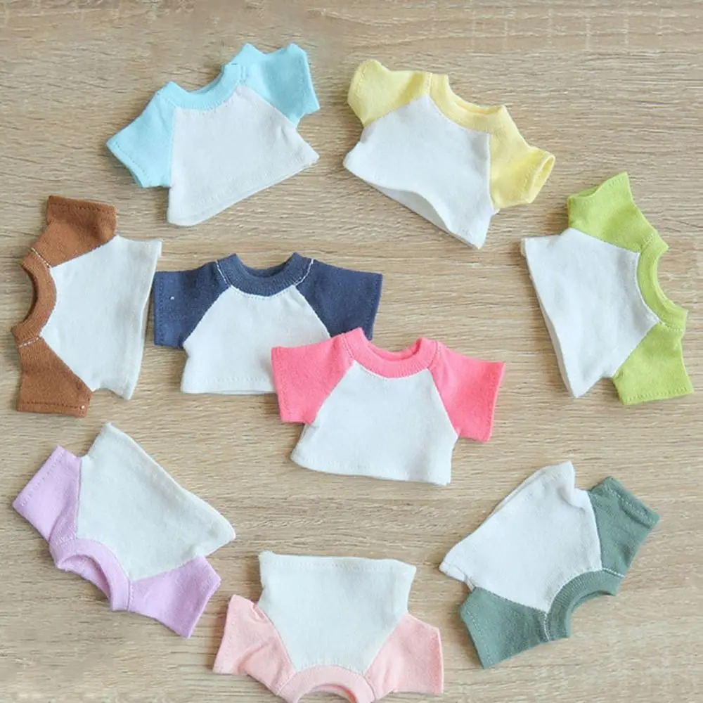 New 8 Colors Cotton Doll Clothes Splicing Style Accessories Mini Clothes Tops T-shirt Blouse for 15cm Cotton Doll