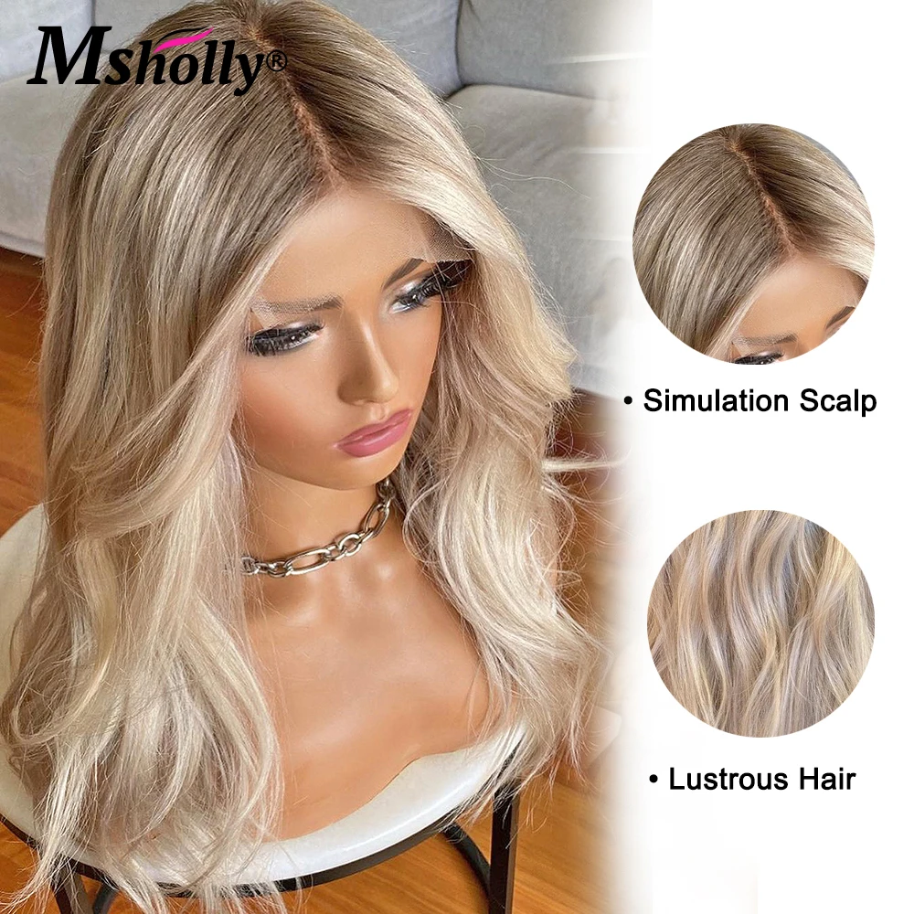 Msholly Christmas Creamy Blonde Body Wave 100% Real Human Hair Wig 200% Density Ash Blonde Pre Cut Ready To Wear Remy Wigs