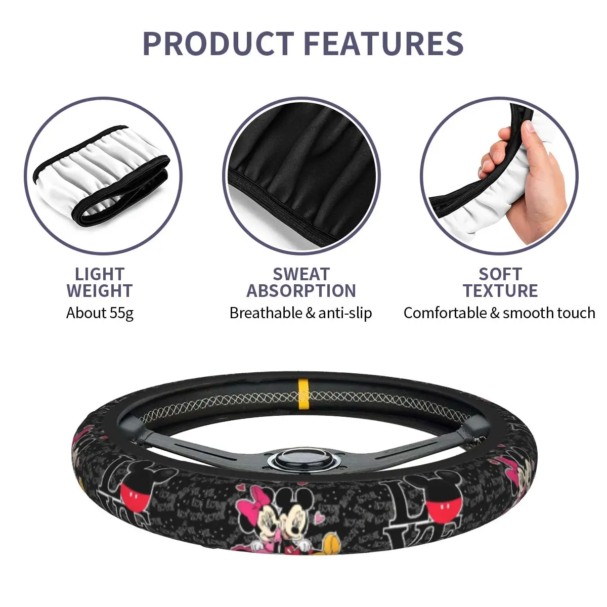 미키 미니 자동차 핸들 커버 37-38 범용 스티어링 휠 보호 커버 Elastische 장식 자동차 액세서리