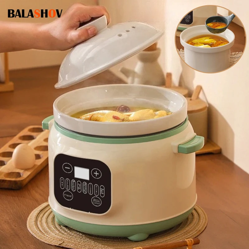 

3.8L Electric Stock Pot Large Multifunctional Ceramic Inner Stew Pot Ideal for Soups, Porridge, and More for Household Kitchen