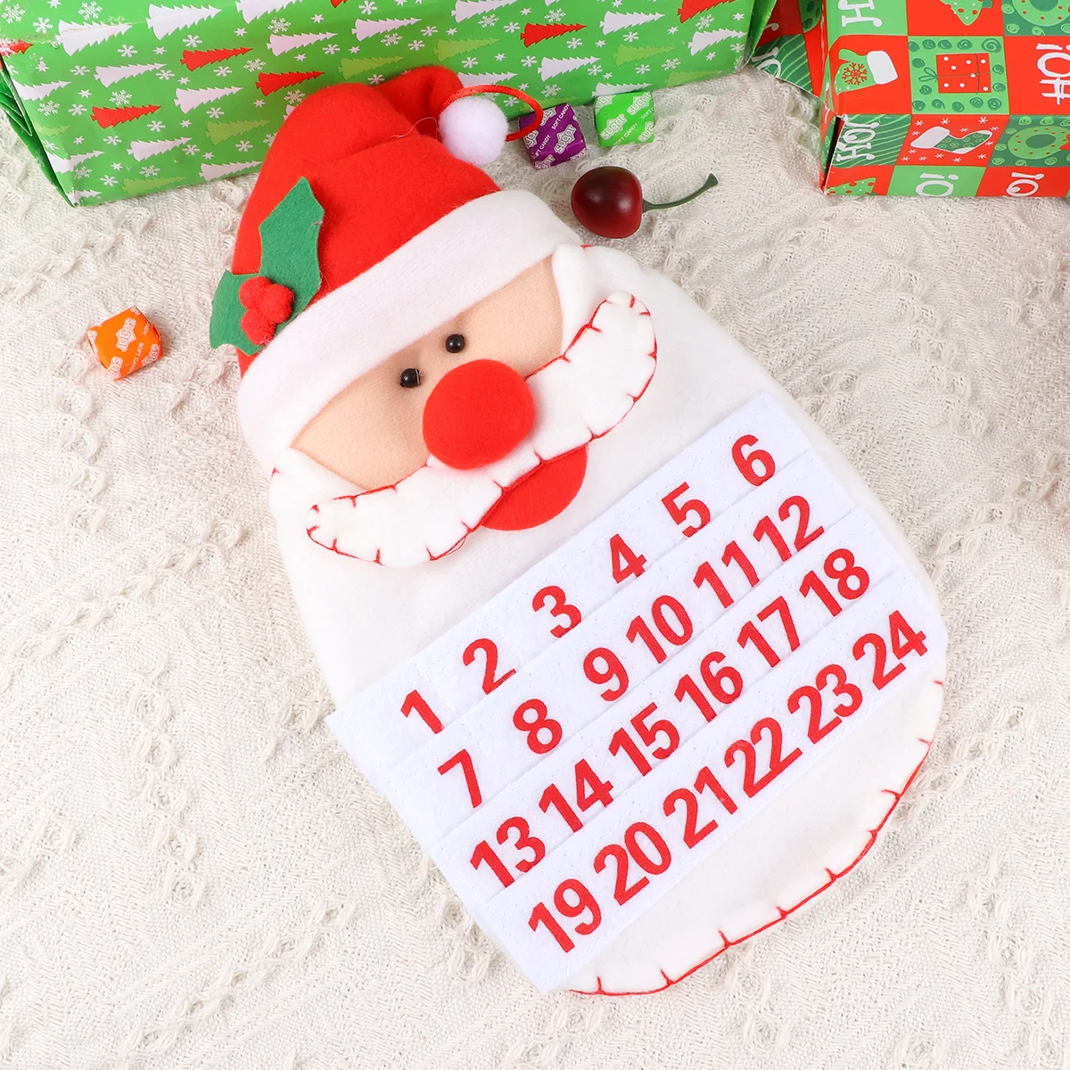 

Santa Head Fabric Advent Calendar Christmas Hanging Countdown Decoration Festive Home Holiday Supplies Christmas Calendar