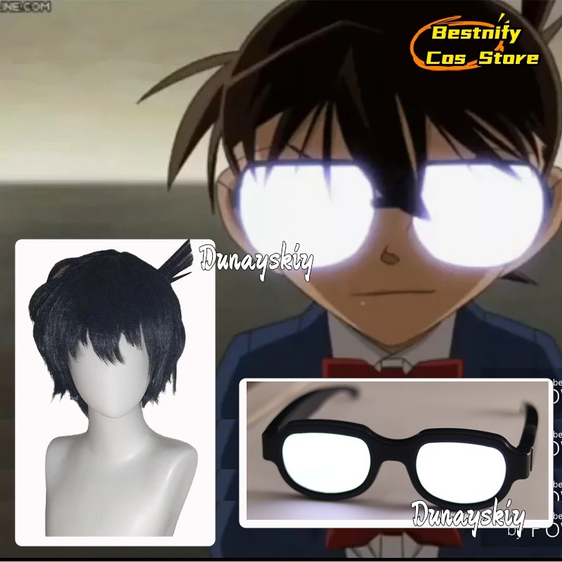 Peluca de Cosplay de Anime Detective Conan Kudou Shinichi con tecnología Led gafas luminosas 2025Anime/Halloween juego de rol Prop fiesta