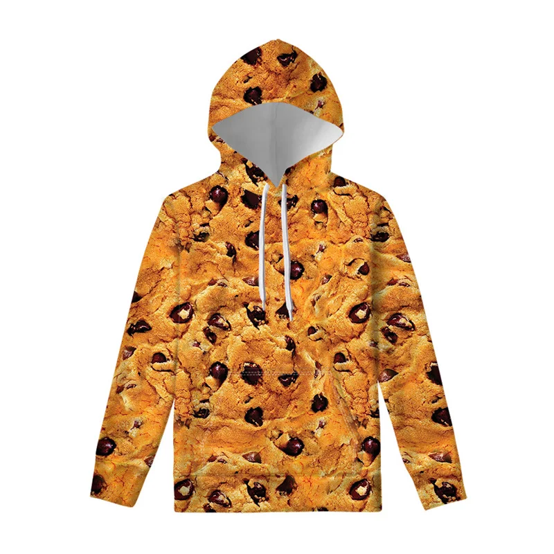 Chocolate Chip Cookie Graphic Hoodie Men Women Street Casual 3D Printed Cartoon Snacks Hoodies Long Sleeve Pullover Swearshirts