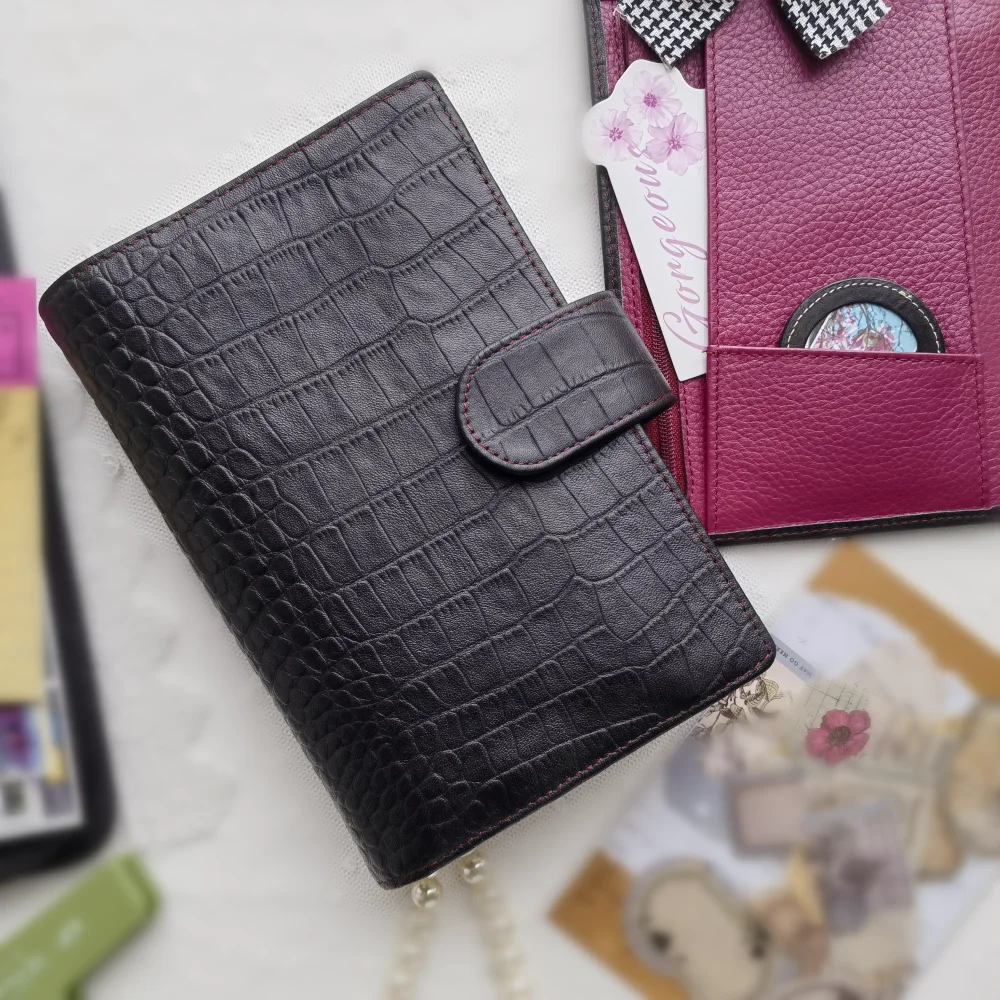 Genuine Leather A6 Personal Notebook Diary Planner Croc Grain 26mm Rings Journal Stationery Notepad Agenda Organizer Big Pocket