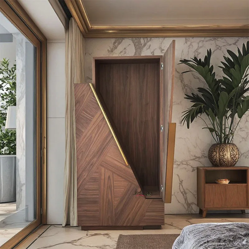 Wine cabinet Light luxury high-end household storage cabinet Modern irregular walnut grain wine cabinet