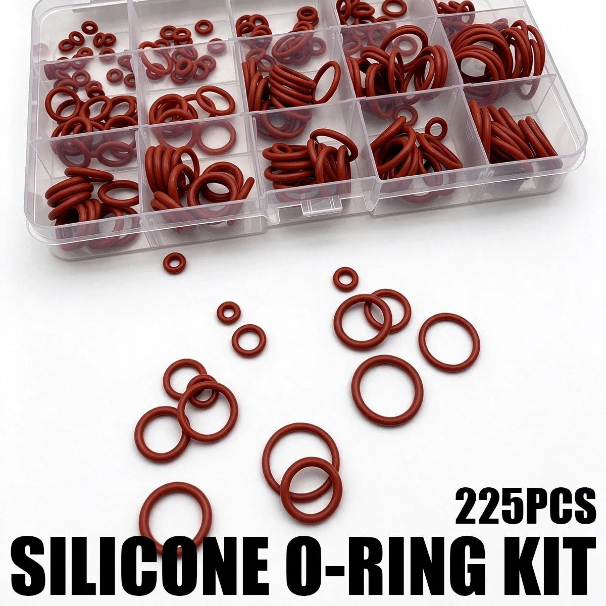 225 Pieces of Red Silica Gel O-ring Gift Box CS1.9/2.4mm High Temperature and Anti-aging Household Kitchen Appliance Repair Kit.
