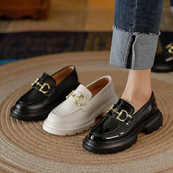 Genuine leather loafers 2024 new autumn shoes casual slip-on flat shoes thick sole small leather shoes for women