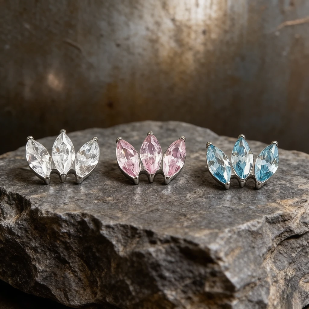 ASTM F136 Titanium Labret Piercing Marquise Cubic Zirconia Internal Thread Lip Stud Tragus Cartilage Nose Jewelry