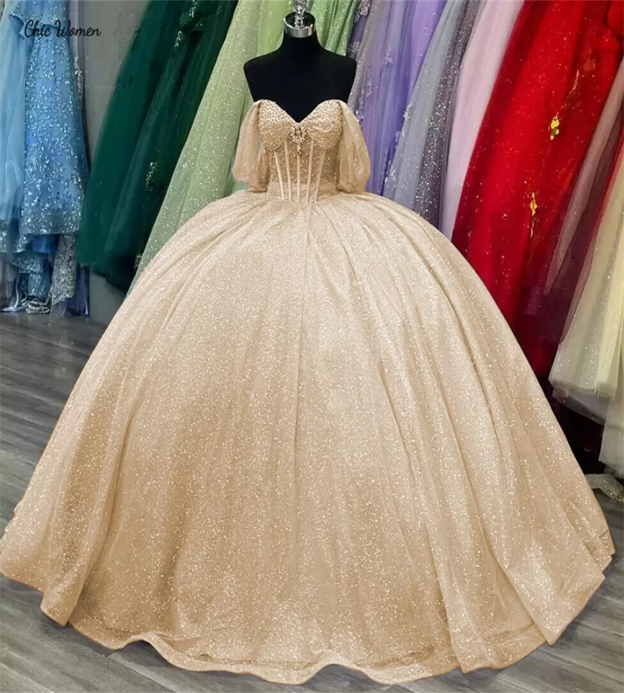 Vestido para quinceañeras verde con lentejuelas brillantes, Charro con cuentas y hombros descubiertos, 15 Xv Años, quinceañera, fiesta de cumpleaños de dieciséis, personalizado