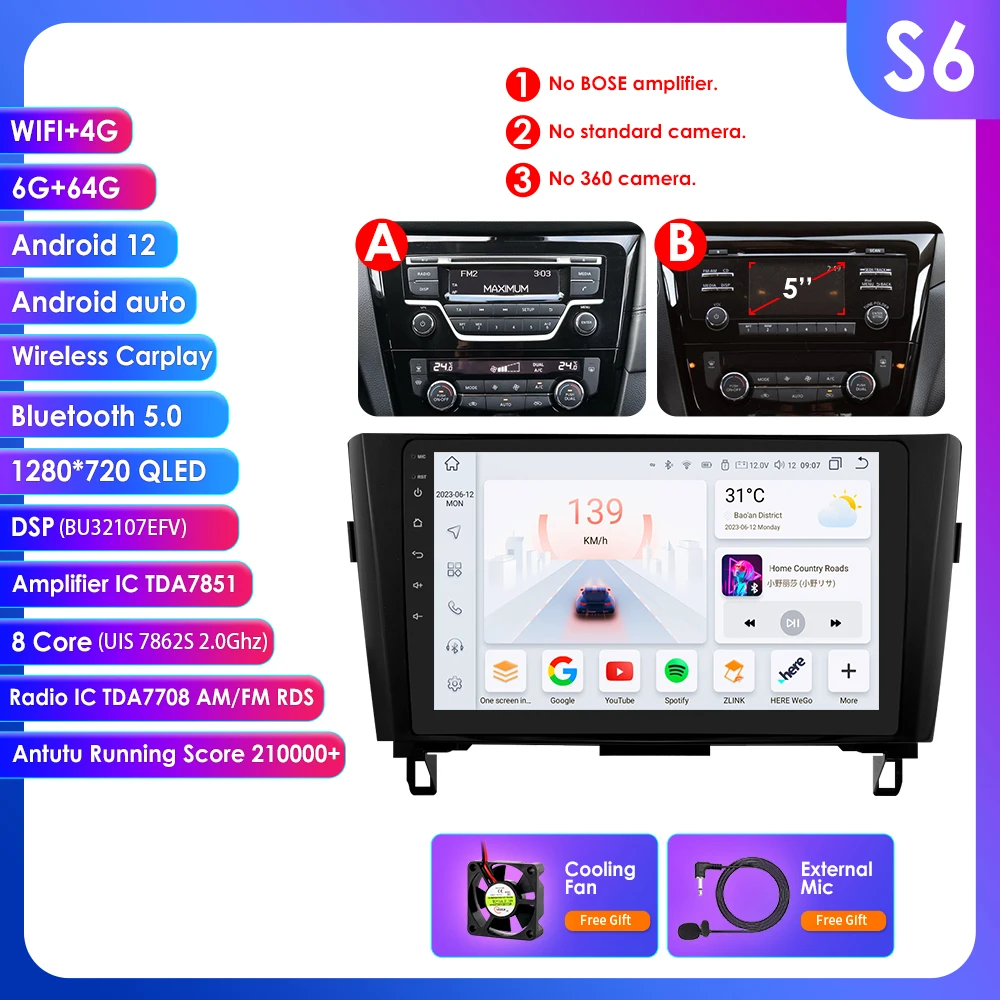 10.1 "Algpo Android13 Autoradio voor Nissan Qashqai X-Trail 3 T32 2013-2017 Navigatie GPS RDS DSP 4G BT Android Auto CarPlay - afbeelding 1