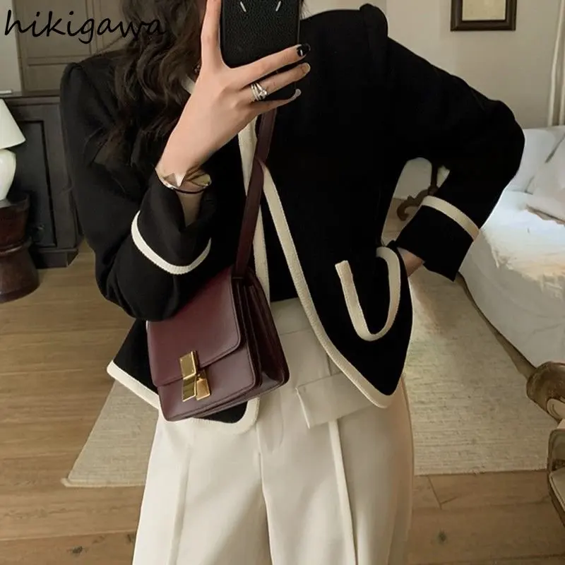 Fashion Ladies Tops 2023 Jackets for Women O-neck Long Sleeve Pocket Jacket Outwear Ropa Mujer Black Vintage Elegant Korean Coat