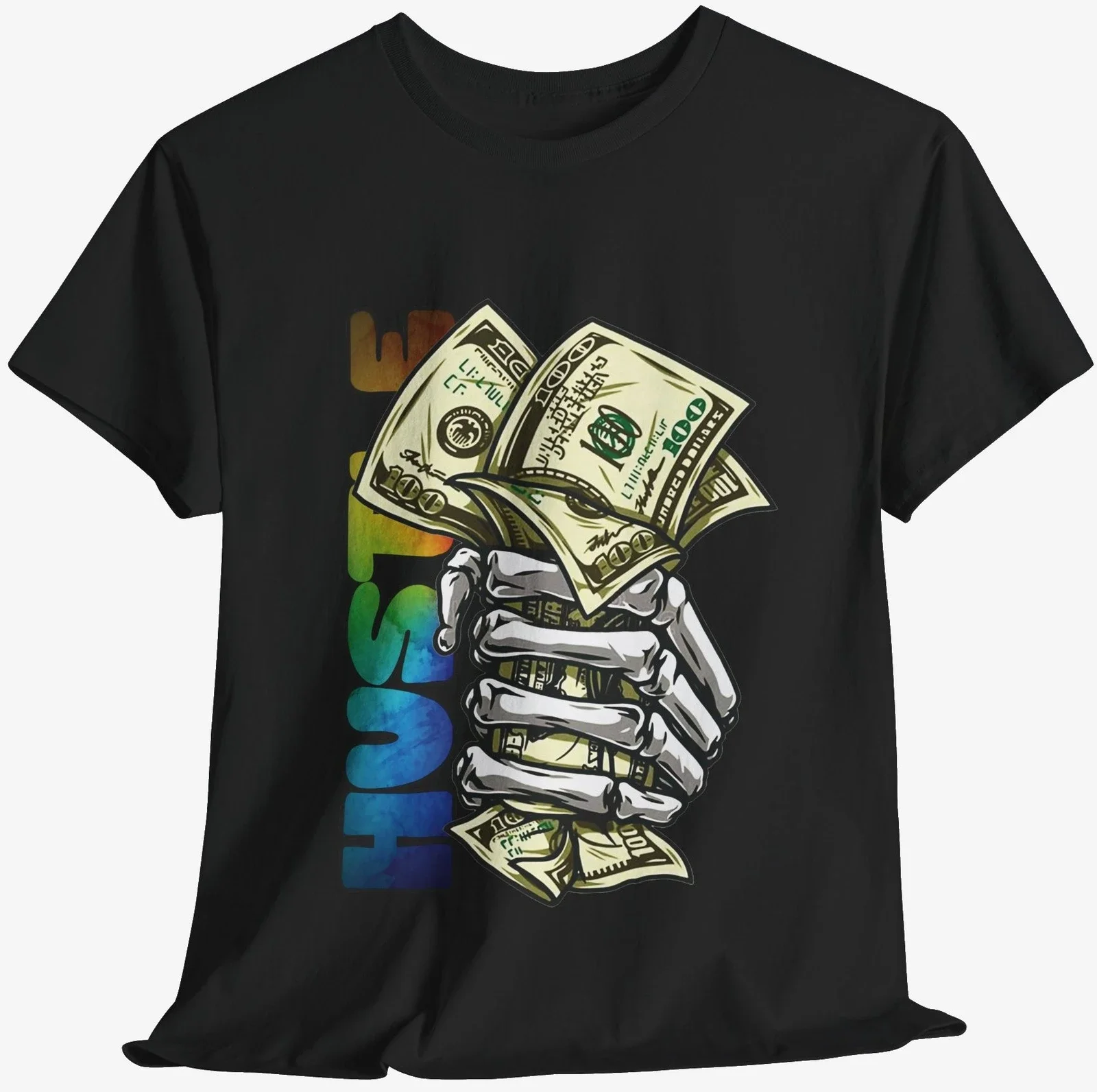 

Hustle Skeleton Hand T-Shirt Black Graphic Tee Motivation Trendy Graphic Shirt