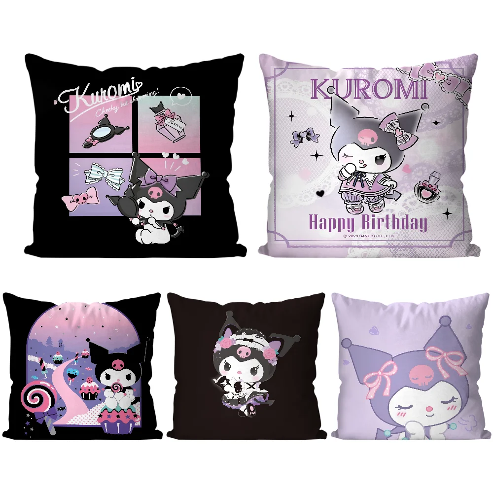 K-Kuromi  Pillow Case  Cartoon Sofa Decorative Home Double-sided Printing Short Plush Cute Cushion Cover