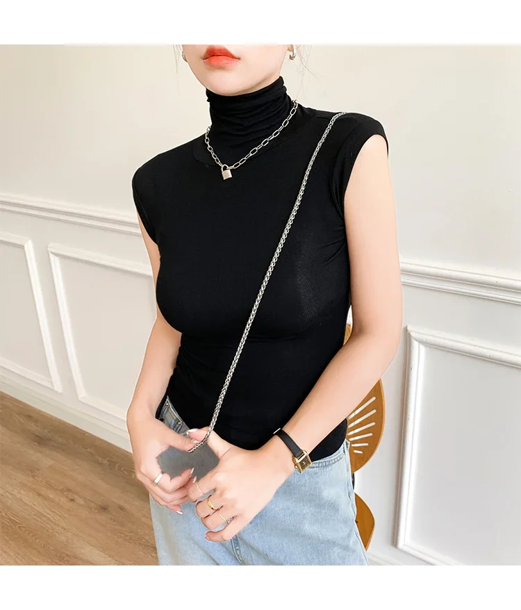 2026 Frühling Sommer Ärmelloses Rollkragen-T-Shirt für Damen Trendiges Vielseitiges Layering-Oberteil Stylisches Slim-Fit Basic-Unterhemd für Frauen – Detail 34