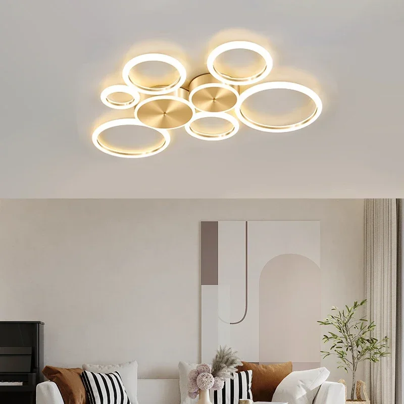 Imagem -05 - Moderno Led Lustre de Teto Simples Lâmpada do Teto Alumínio para Sala Estar Quarto Sala Jantar Círculo Anéis Luz Teto Dourado