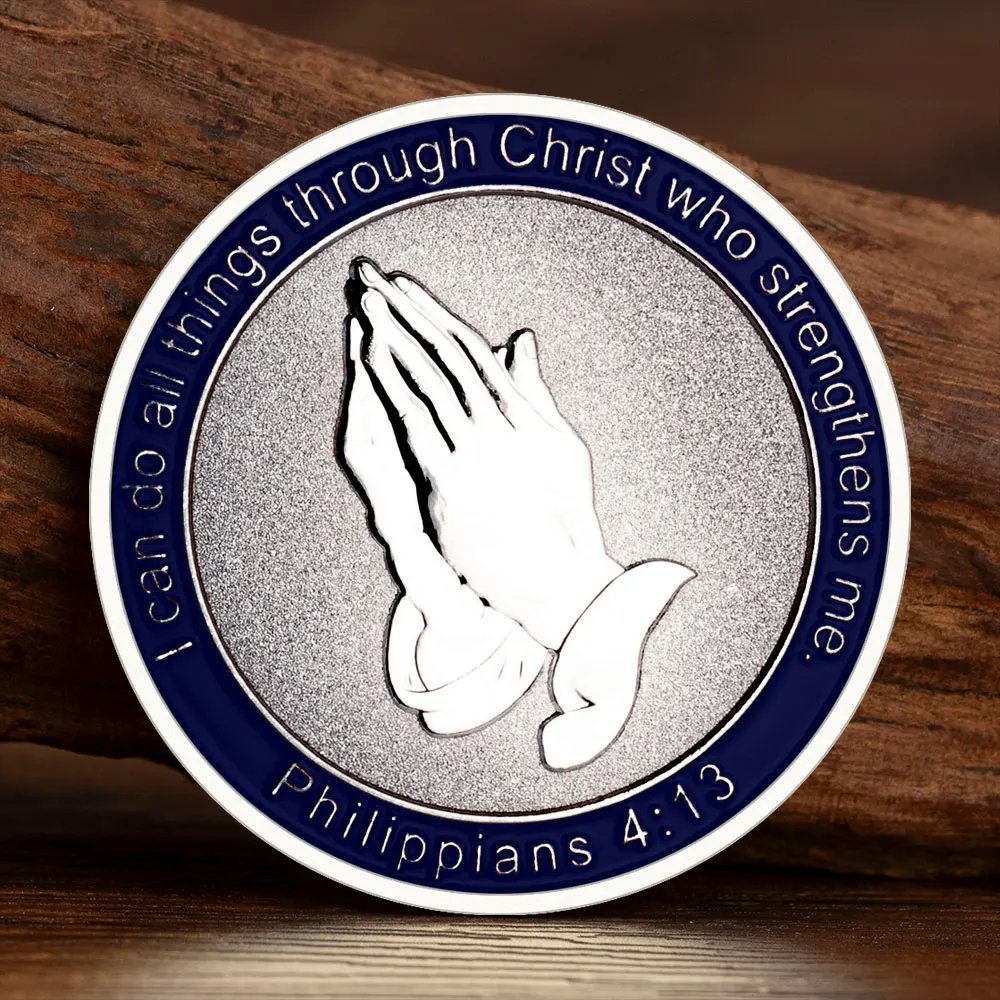 Silver-plated Rod Staff Prayer Commemorative Coin I Called on The Lord and He Answered Me Cross Dove of Peace, Faith Lucky Coins