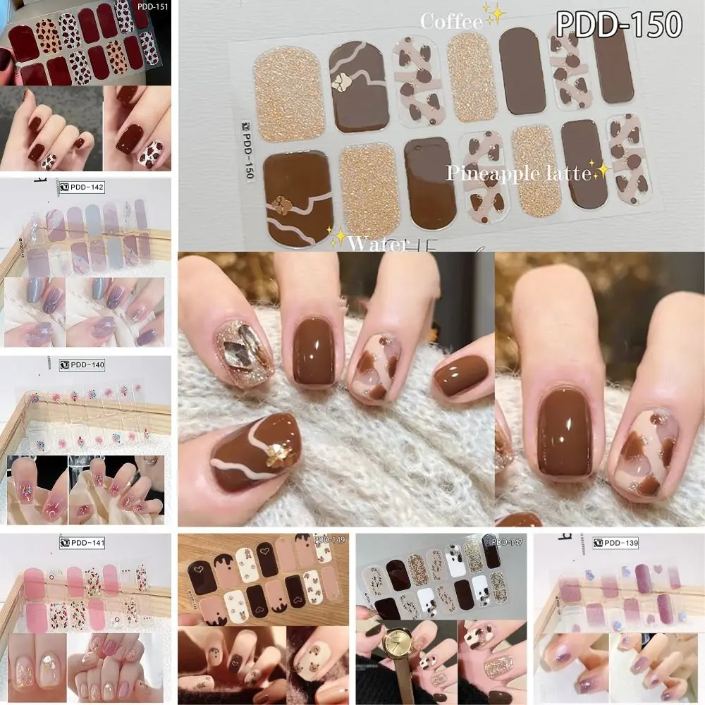 14Strips Gel Nail Stickers INS Trendy Semi Cured Full Cover Nail Patch Floristic Gel Nail Polish Strips DIY Nail Art Making