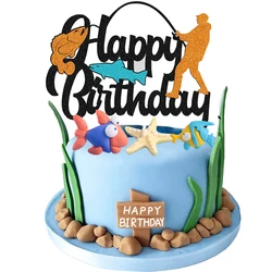 Gone Fishing Cake Topper Decorations Starfish Go Fishing Fisherman Cake Decors For Baby Shower Adult Retirement Party Supplies
