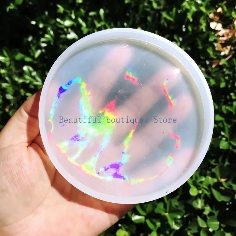 

U4LF Diy Homemade Mold Coffee Coaster Light Shadow for Creative Silicone Mold Crystal Round Placemat Mold for Diy Crafts