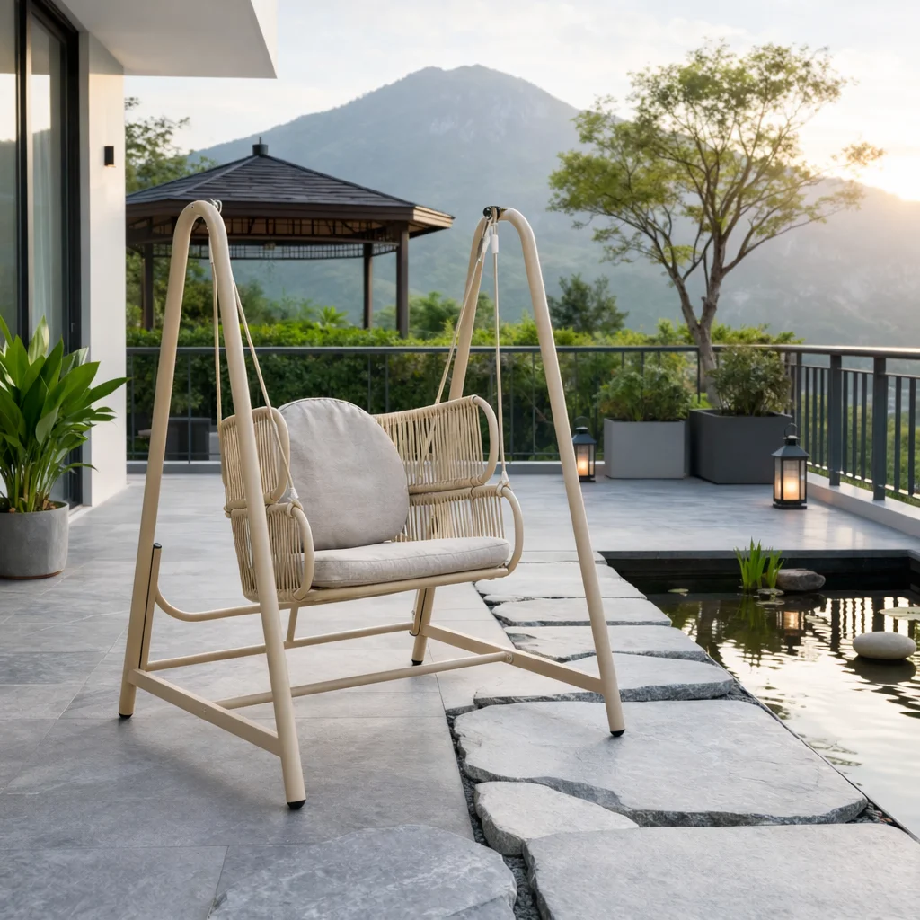 Modern Eco-Friendly Single Patio Swing Weatherproof Outdoor Hanging Chair Carbon Steel Frame Balcony Garden Courtyard Park