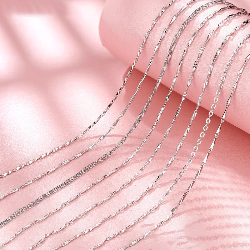 Classic Basic O-chain Solid 925 Sterling Silver Lobster Clasp Adjustable Necklace Box Cable Chain DIY Jewelry Choker for Women