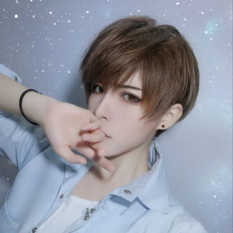 Peruca regular diária para homens, peruca de cabelo curto cosplay, versátil para adolescentes, cabelo curto e reto, cabelo falso, peruca japonesa fofa