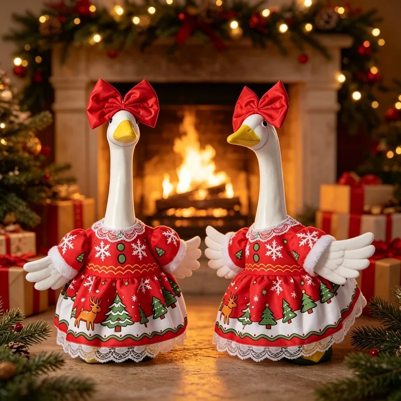 New Christmas Porch Goose Clothes 23 Inches Big White Goose Statue Clothes Garden Holiday Decoration Props Party Supplies Set