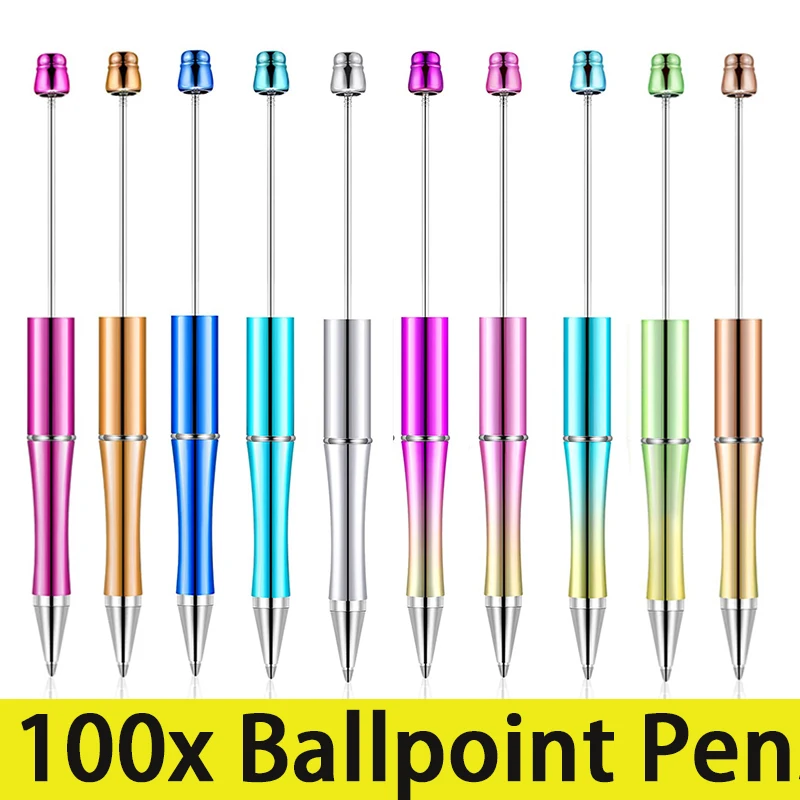 100Pcs Beadable Pen Bead Ballpoint Pen Plastic UV Electroplating Ball Pen 10 colors