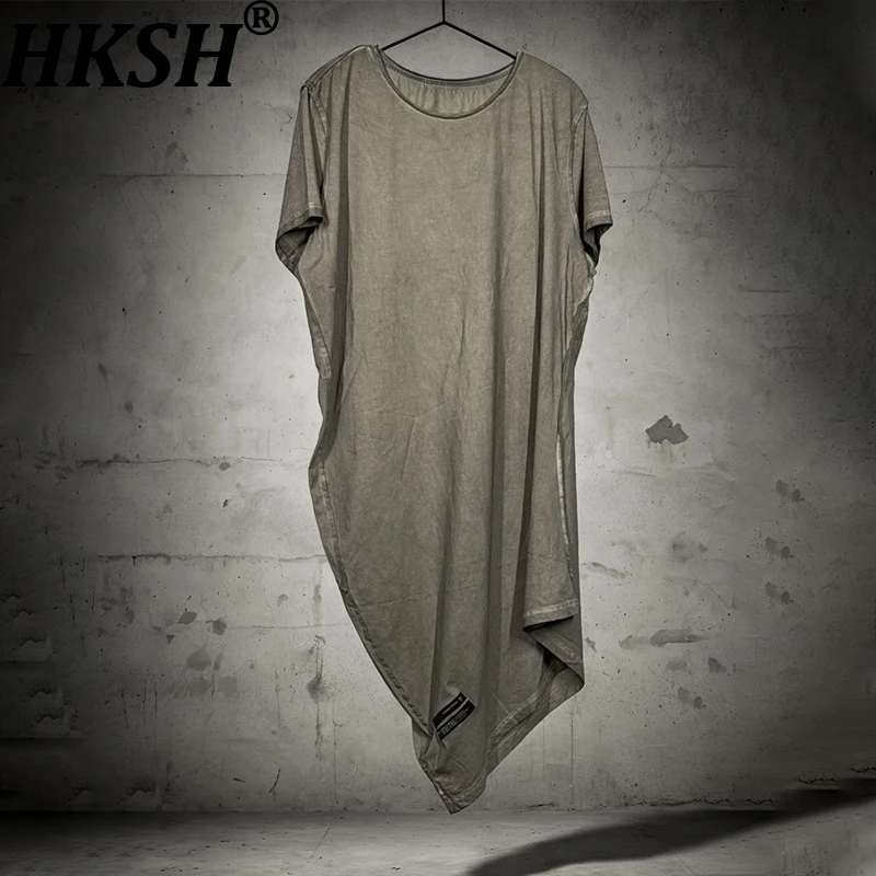 HKSH Summer New Men Dark Waste Land Asymmetric 3D Cut Retro Tie-Dye Distressed Short Sleeved T-shirt Chic Ins Women Tees HK18121