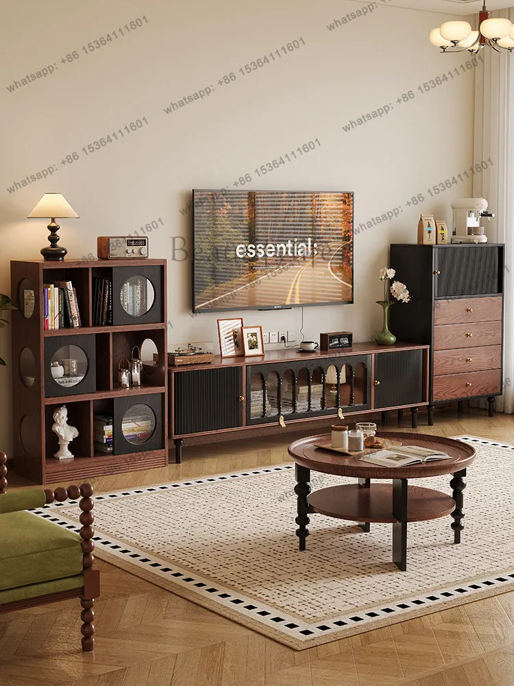French retro solid wood four-chest cabinet household storage rolling shutter door medieval storage cabinet