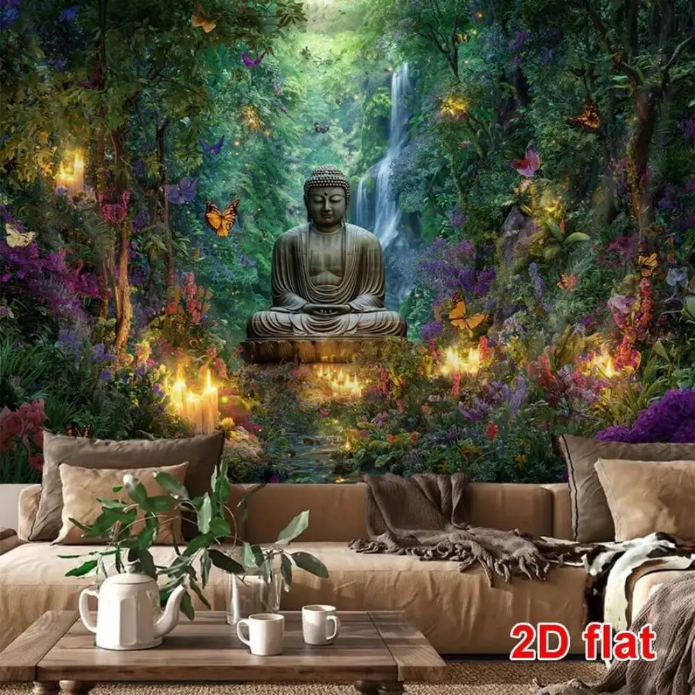 Zen Buddha Tapestry Wall Hanging Large Spiritual Meditation Boho Jungle Forest Waterfall Tropical Art Decor 180x280cm