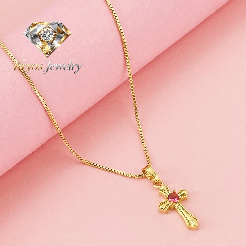 

Kryos Jewelry Luxury 24K 9999 Pure Gold real gold Women's Cross Pendant Necklace