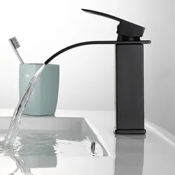 Waterfall style washbasin faucet black hot and cold all copper bathroom kitchen washbasin basin bathroom household use