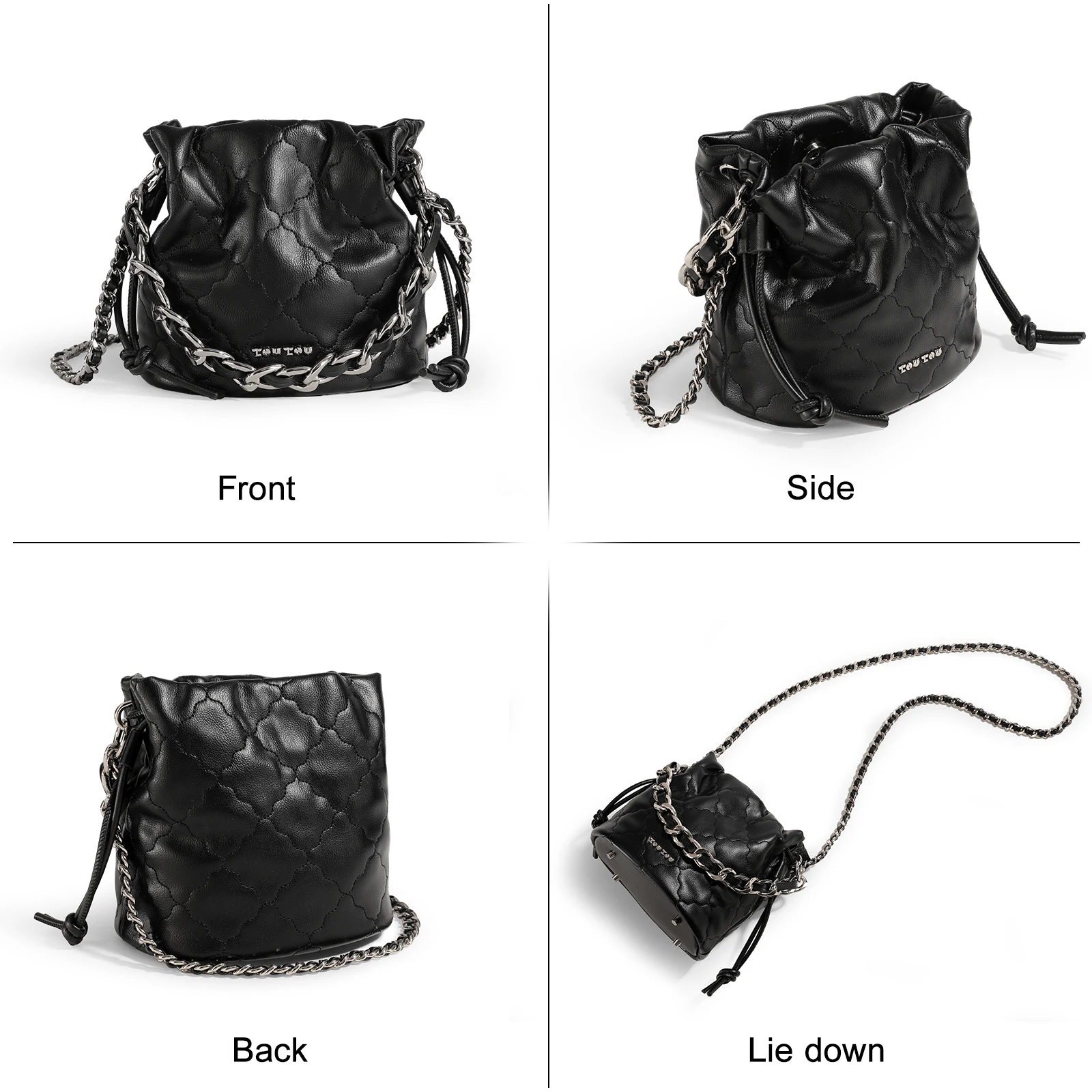 TOUTOU Biscuit Pattern Splicing Bucket bag, Hardware Drawstring Decorative Crossbody Bag, New Fashion Shoulder Bag