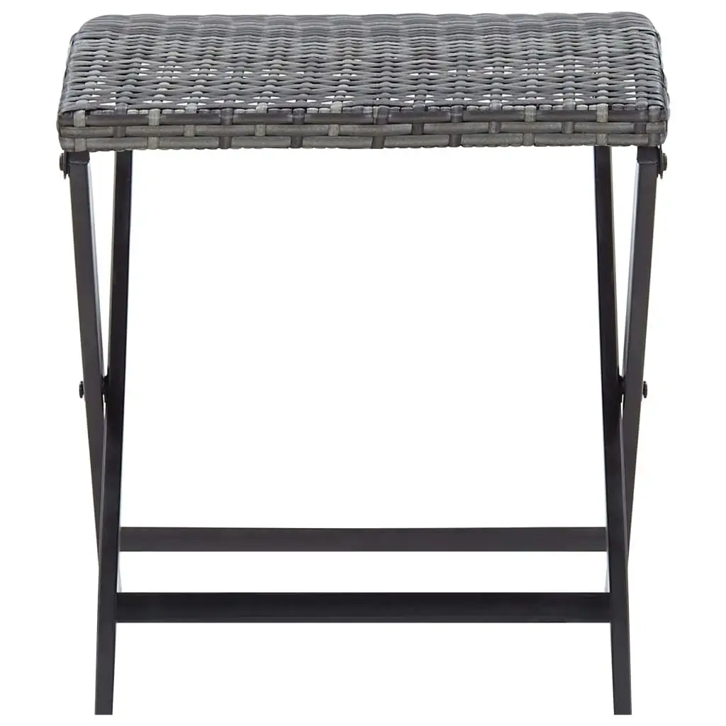 Gray Poly Rattan Folding Stool - Compact Outdoor Seating Solution