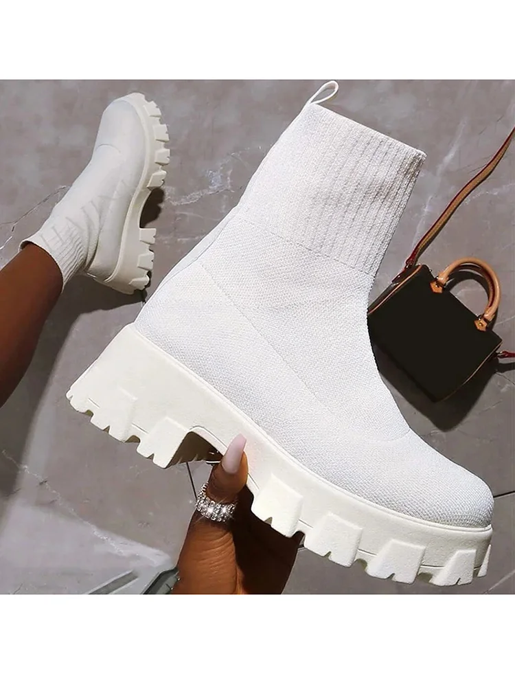 Femmes bottes plate-forme élastique bottes respirant printemps été talons Botas Mujer sans lacet bottines femme élégante chaussures à talons